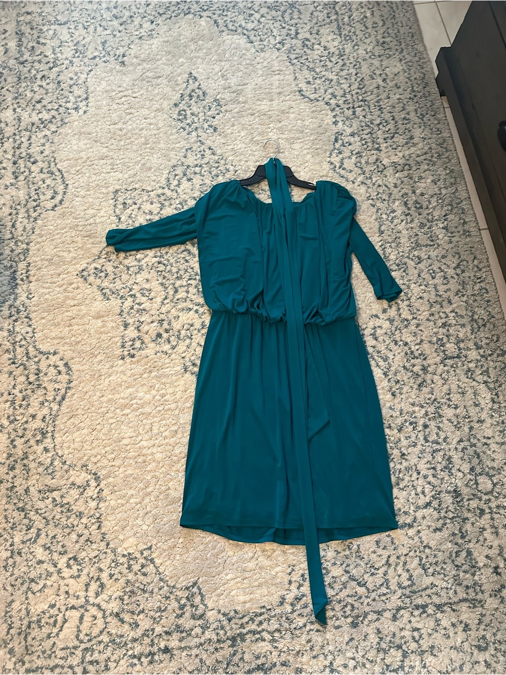 dressbarn Teal Green Long Sleeve Tie-Neck Dress